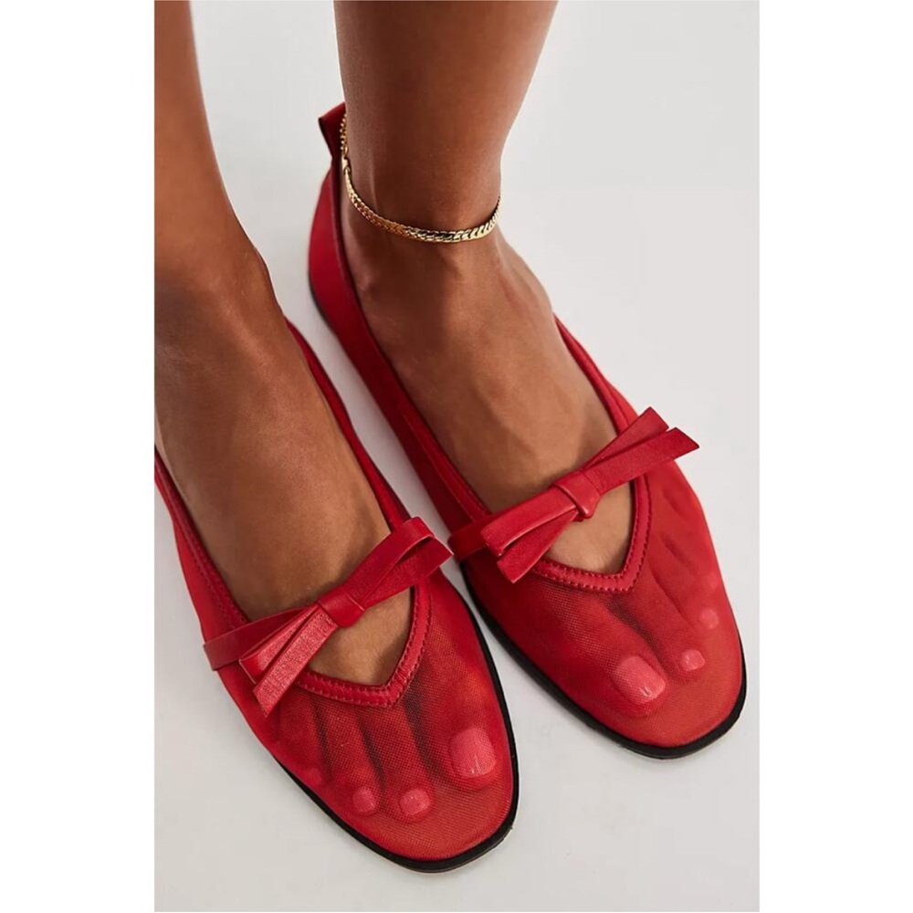 FREE PEOPLE Mesh Mania Bow Flats in Red Size 7.5